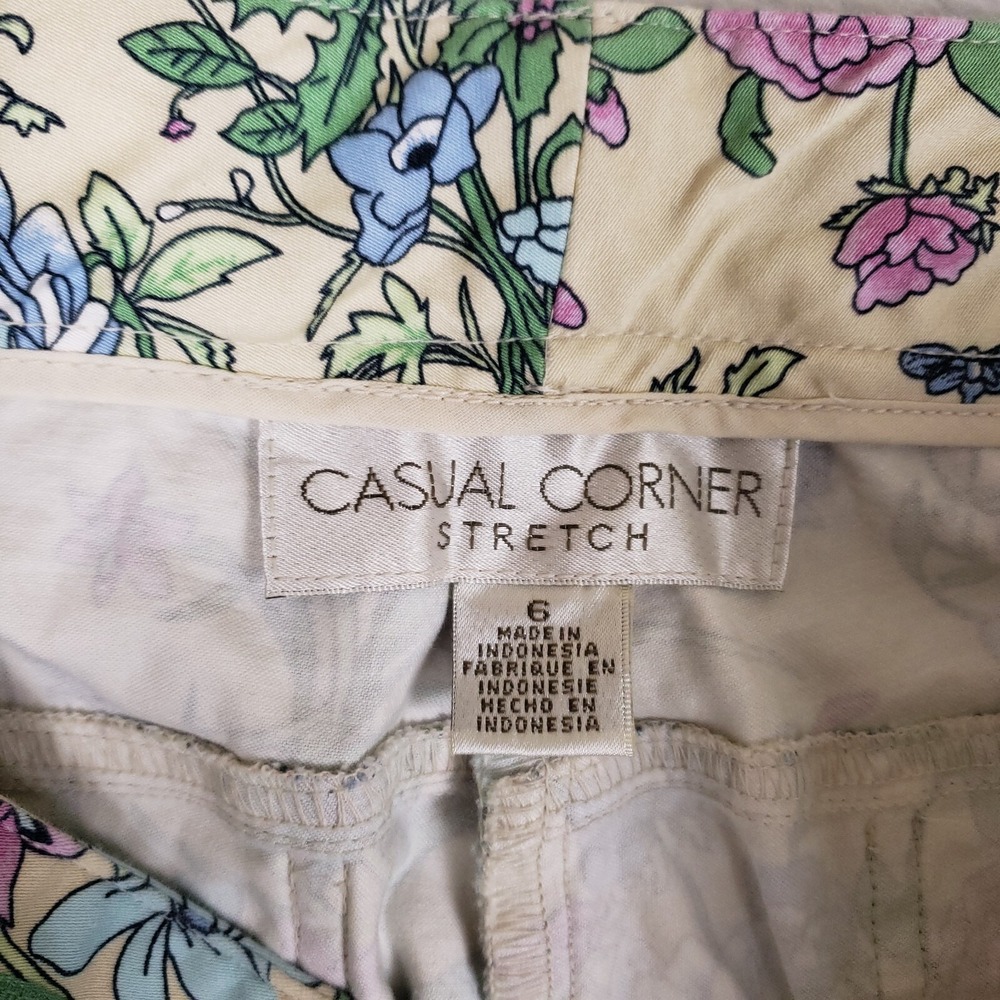 Casual Corner Pants Floral Print Straight Leg Size 6 Beige‎ Gardencore Y2K - Picture 7 of 10